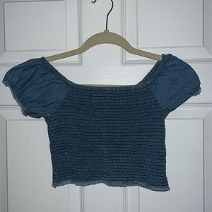 Scrunched Jean Cropped Blouse